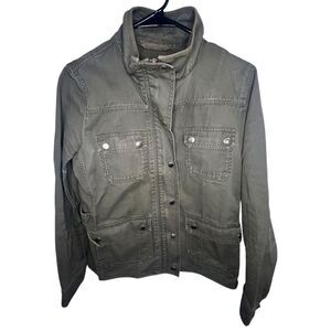 J. Crew Army Green Zip And Button Up Cargo Jacket With Pockets